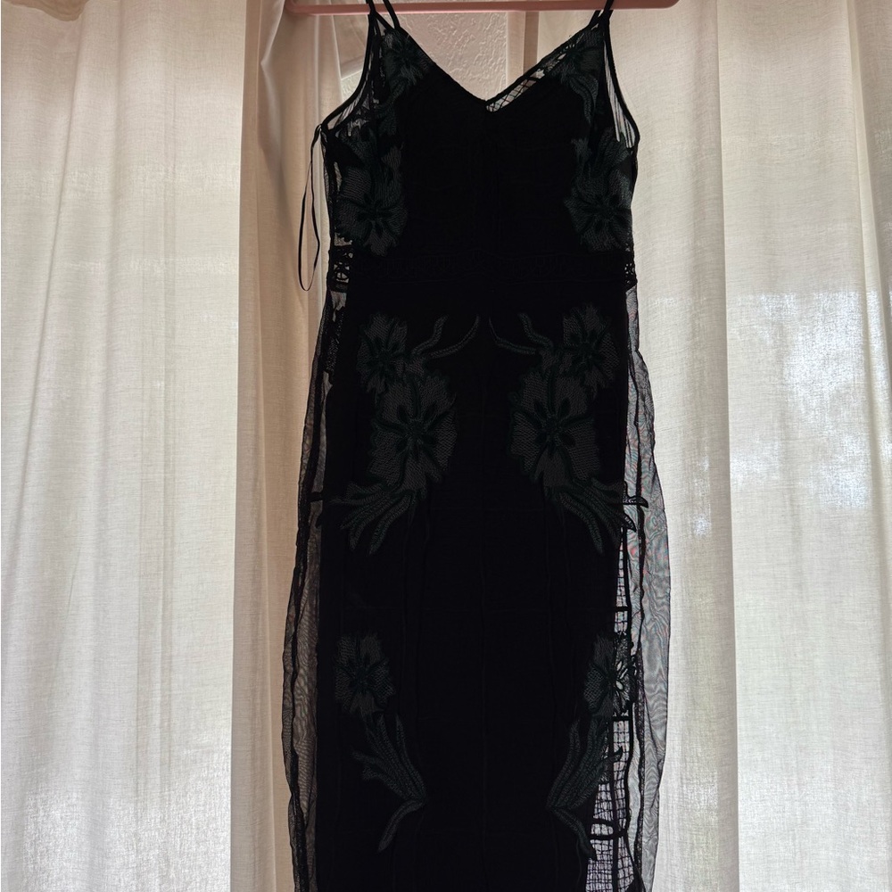 Guess Black Dress with Green Floral Accents